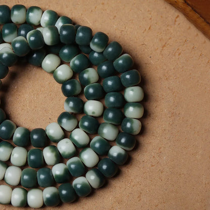 Lotus white jade Bodhi root bracelet with floating flowers pattern on 8x10mm beads