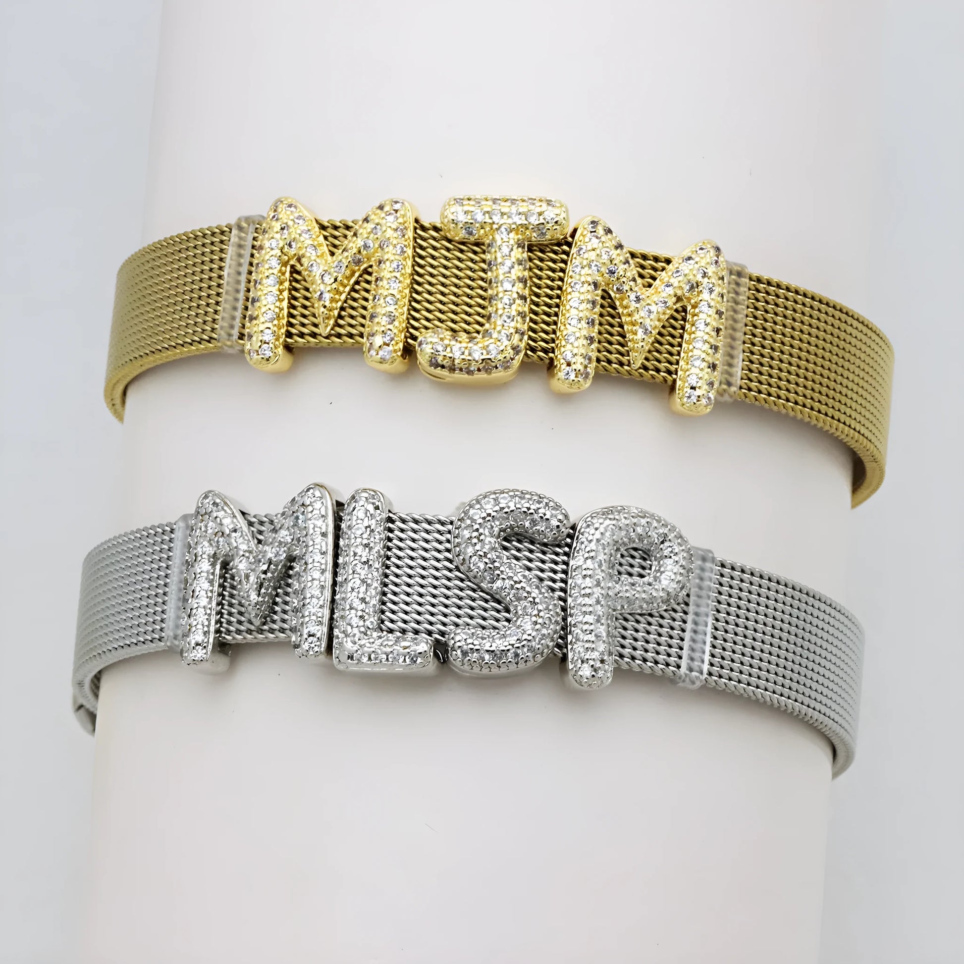 Retro copper bracelet with a letter 'A' charm featuring micro inlaid zircon, shown in a gold finish.