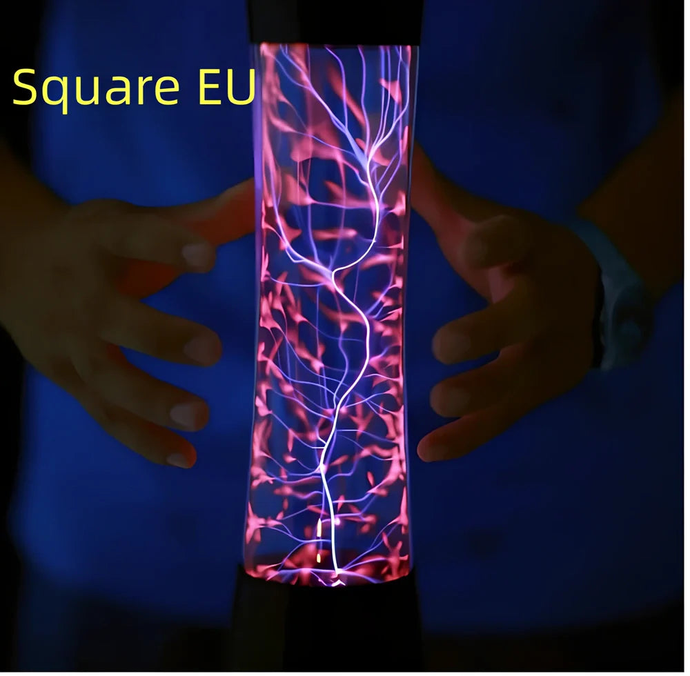 Plasma lightning ball with electrostatic induction showing colourful electrical discharges on glass surface
