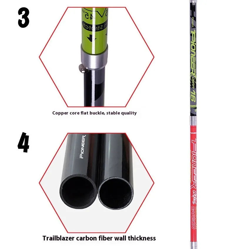 Carbon fibre folding climbing cane with 5-section tube and tungsten steel tip