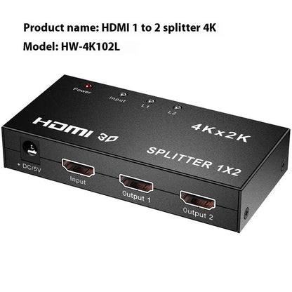 4K HDMI one input to two output splitter unit with USB power cable