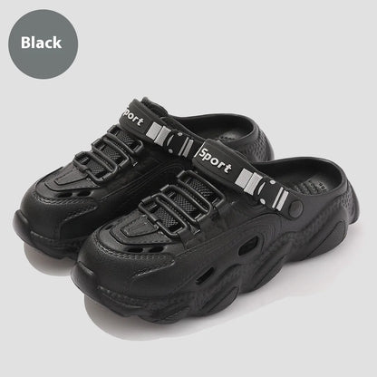 Men's khaki and black outdoor summer slippers with hollow-out breathable design and EVA soles