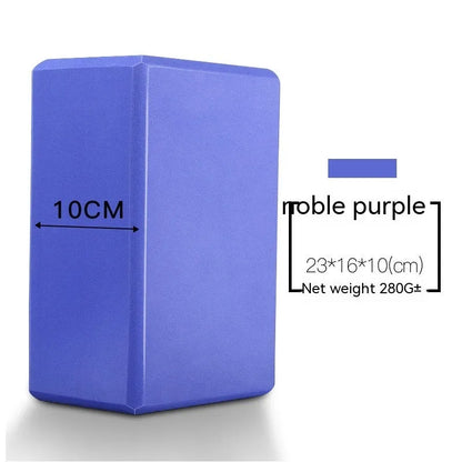 High-density EVA foam yoga block in violet colour, shown next to a pink block with a cartoon bunny print.