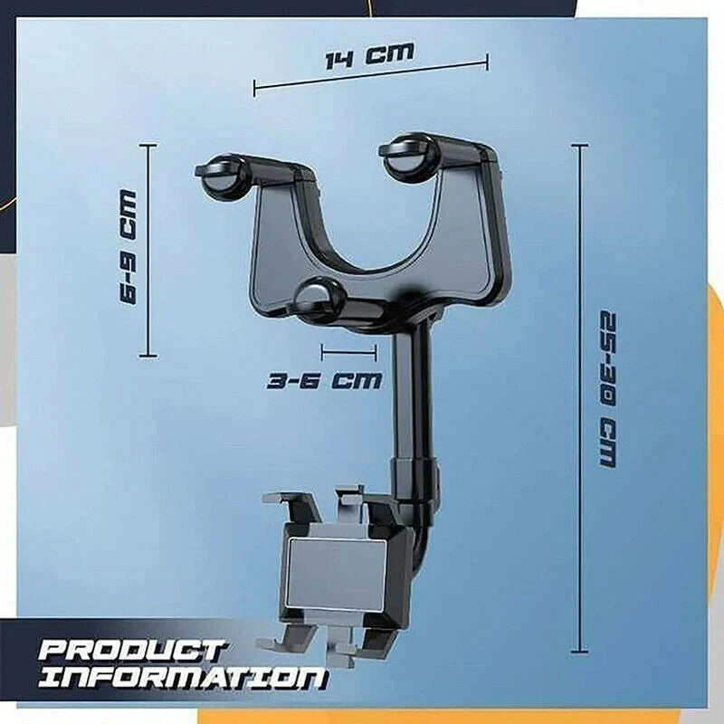 Car rearview mirror swivel navigation bracket in black, made from temperature-resistant ABS with nano-PU glue