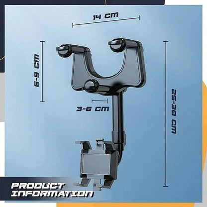 Car rearview mirror swivel navigation bracket in black, made from temperature-resistant ABS with nano-PU glue