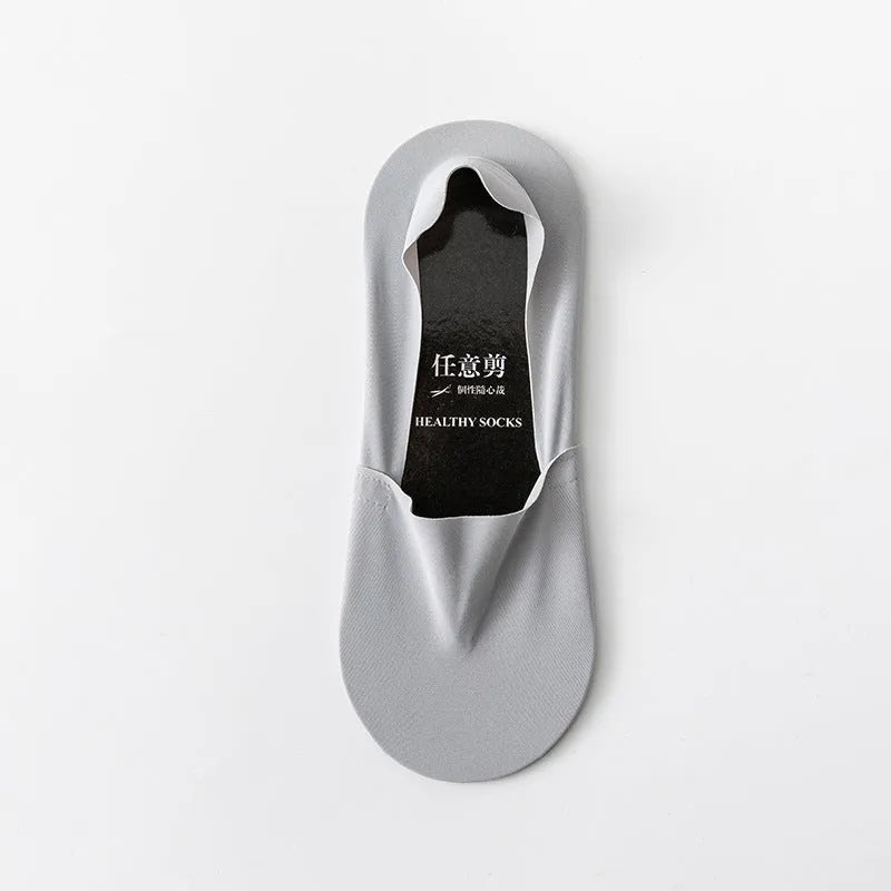 Men's invisible seamless low-cut socks in pure cotton ice silk fabric showing colour options