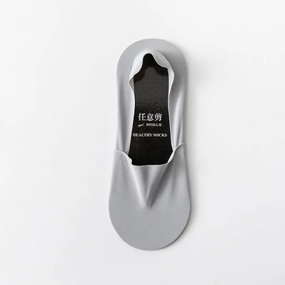 Men's invisible seamless low-cut socks in pure cotton ice silk fabric showing colour options