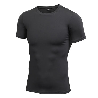 Men's stretch quick drying short-sleeved polyester fitness shirt in multiple colour options
