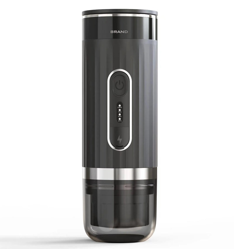 Wireless portable capsule coffee machine for K Cup pods, 36V car charging compatibility, electric vehicle-mounted and outdoor camping use, compact mini espresso maker in black for travel and office refreshment