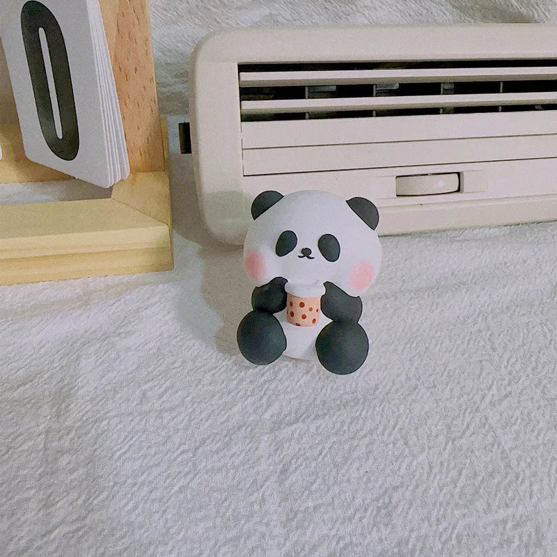 Cute panda car air freshener vent clip in three designs: back panda, flower panda, and milk tea panda