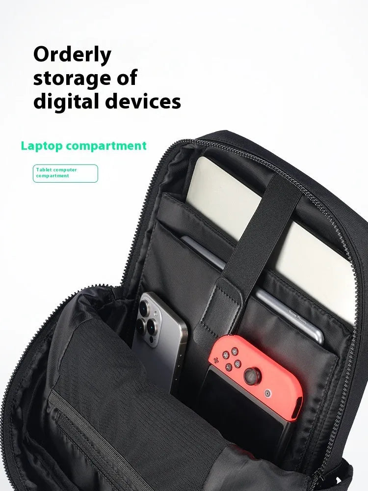 Black Oxford cloth computer backpack with 20-35 litre capacity for laptop storage
