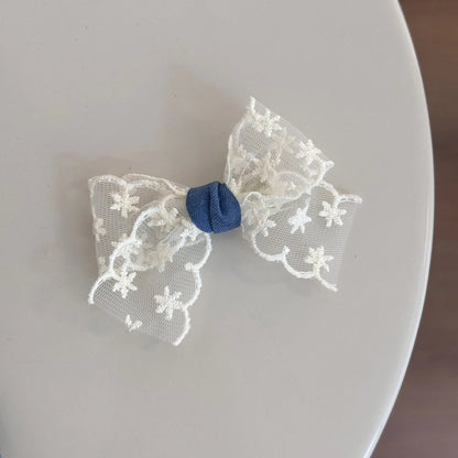 Women's cloth hair barrettes in beige lace, blue bow, oval, pearl butterfly and ribbon pastoral styles