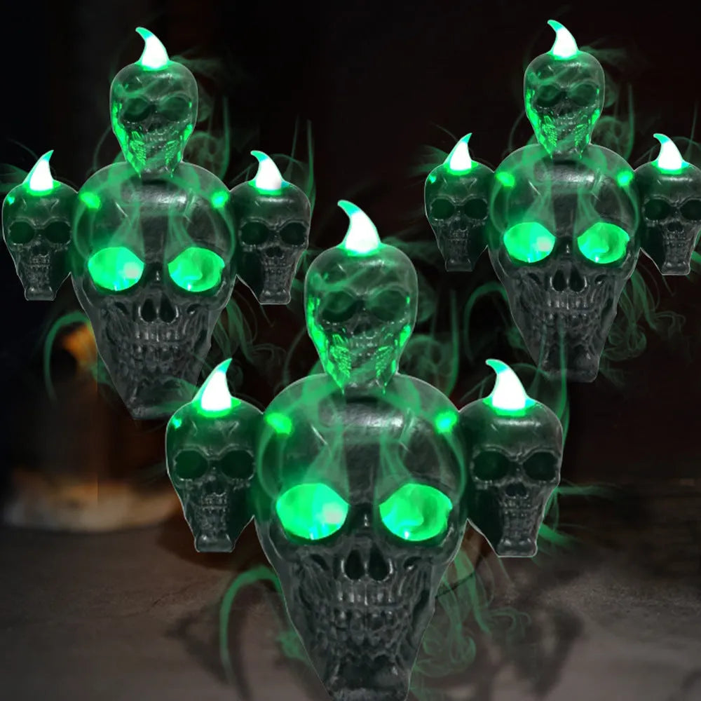 Gold and silver plastic Halloween skull ornament with LED lights for indoor decoration