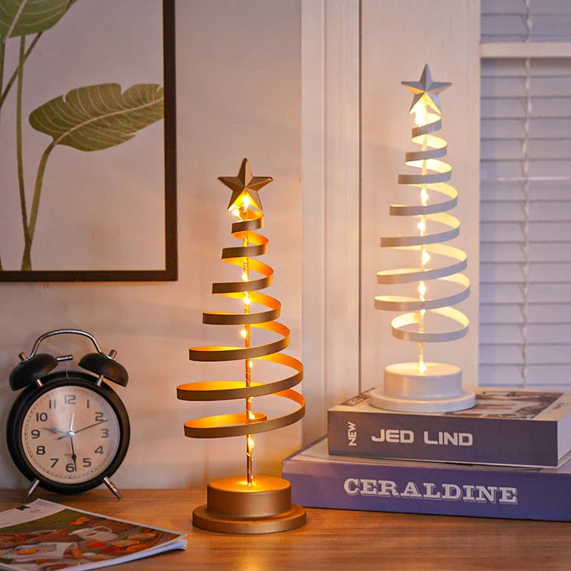Festive LED Christmas tree lamp with a warm, glowing spiral design made of premium metal materials