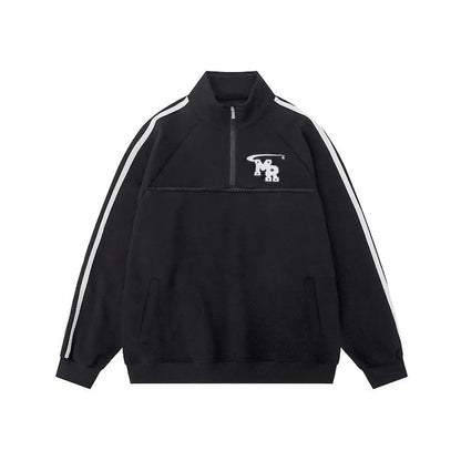 Black stand collar polyester hoodie with long sleeves and Hong Kong style design for sports wear