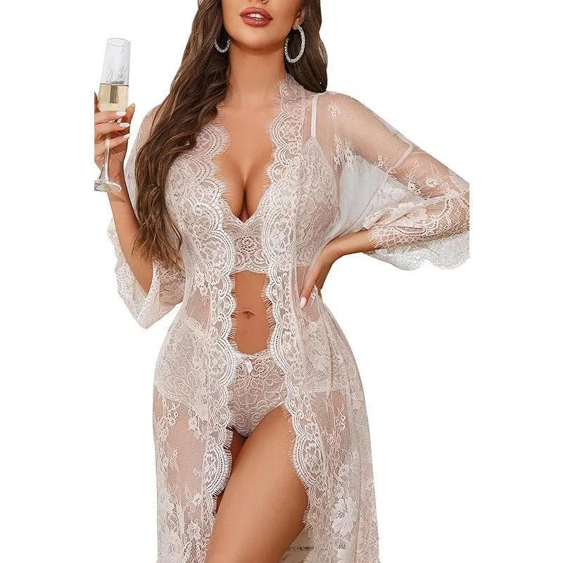Lace fabric ladies underwear set in apricot colour, available in sizes S to 2XL.
