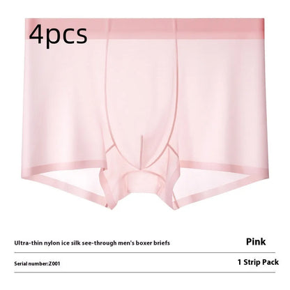 Ice silk seamless boxer briefs in a solid colour on a white background
