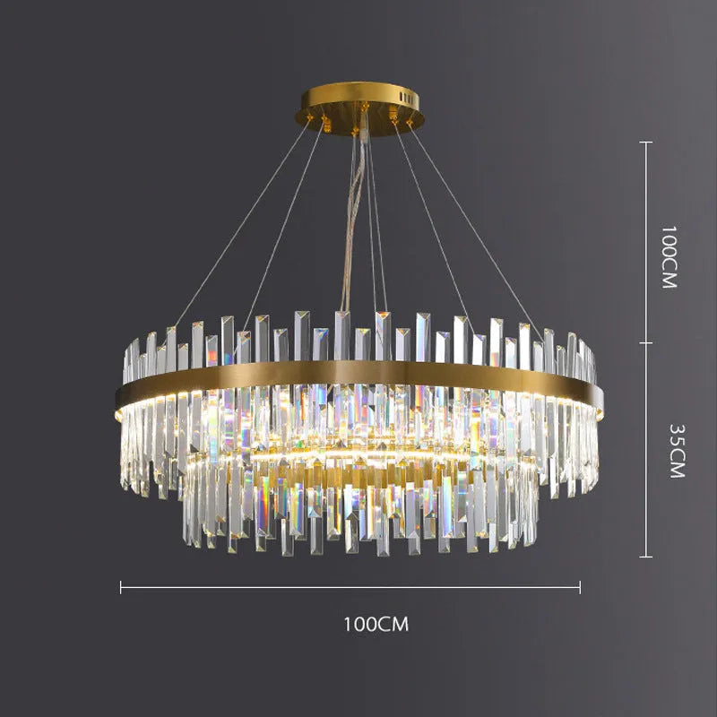 Multi-head crystal ceiling chandelier with stainless steel construction and adjustable height