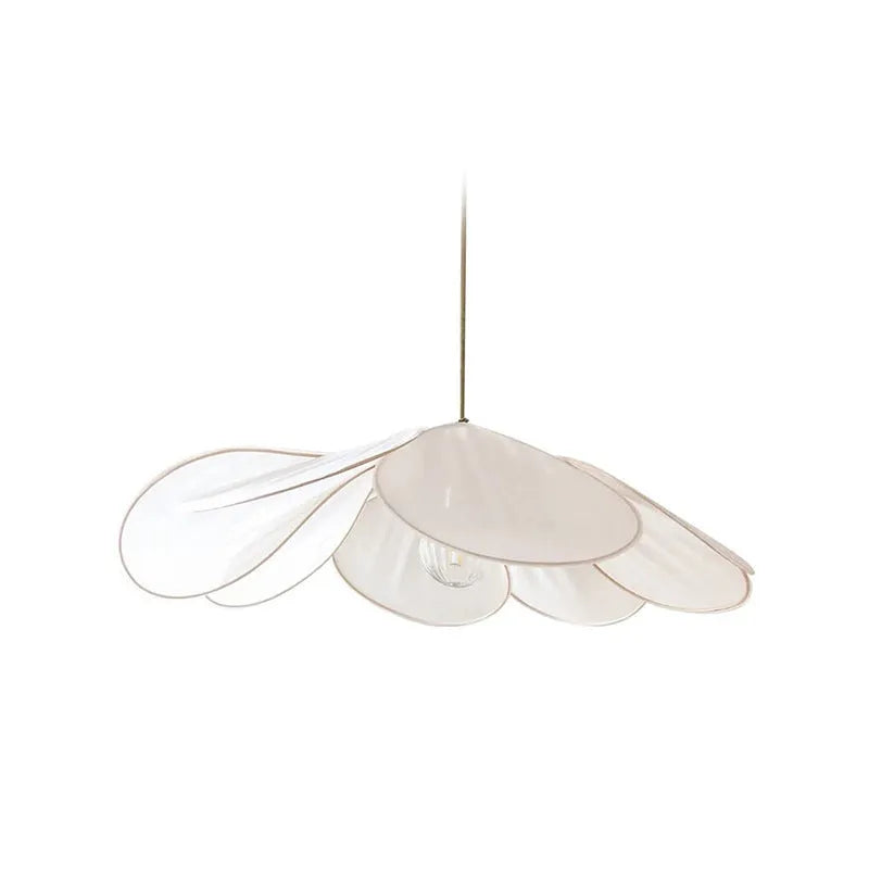 A cloth-craft hanging lamp in log wind Bohemian style, showing fabric texture and soft light diffusion.