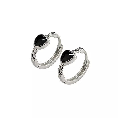 Black love heart earrings for women with alloy construction and ear clip design