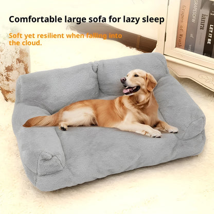 Rabbit plush sofa-style dog pet bed in pink, milky white, golden brown or light grey, four sizes