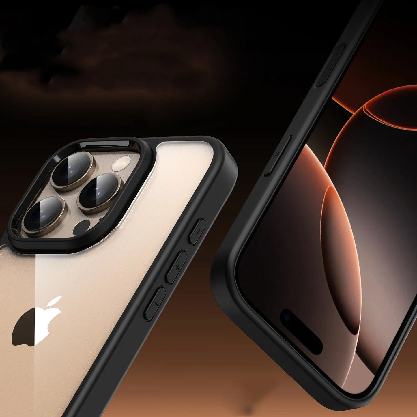 Light colour transparent magnetic protective case for iPhone 16 series phones showing airbag design.