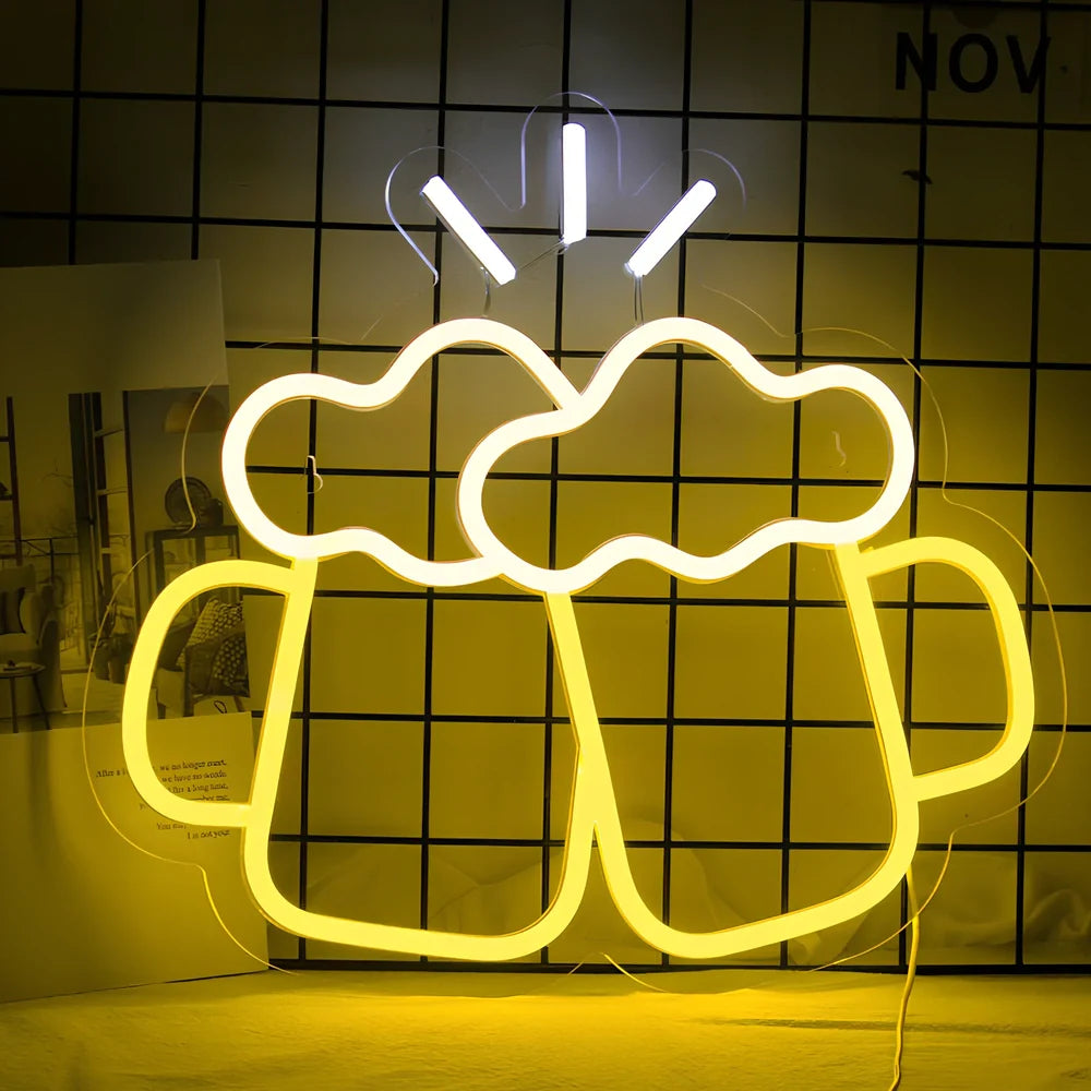 Yellow Bar Beer Cheers neon LED light with acrylic shell, USB powered for wall or table decoration