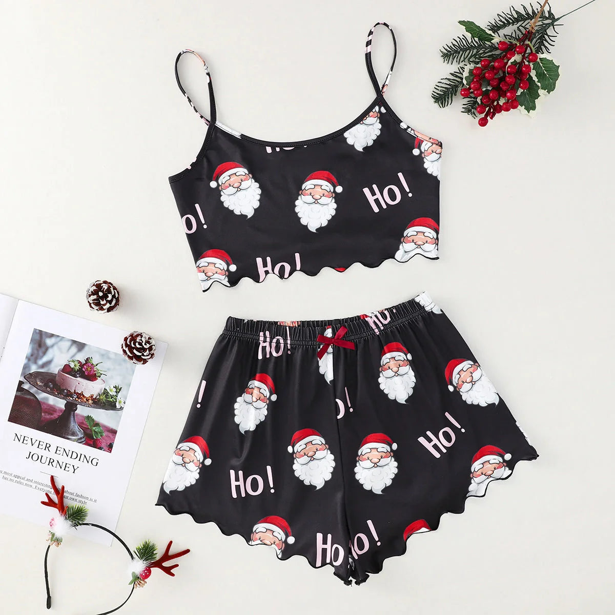 Christmas women's milk silk pajamas two-piece set with festive designs