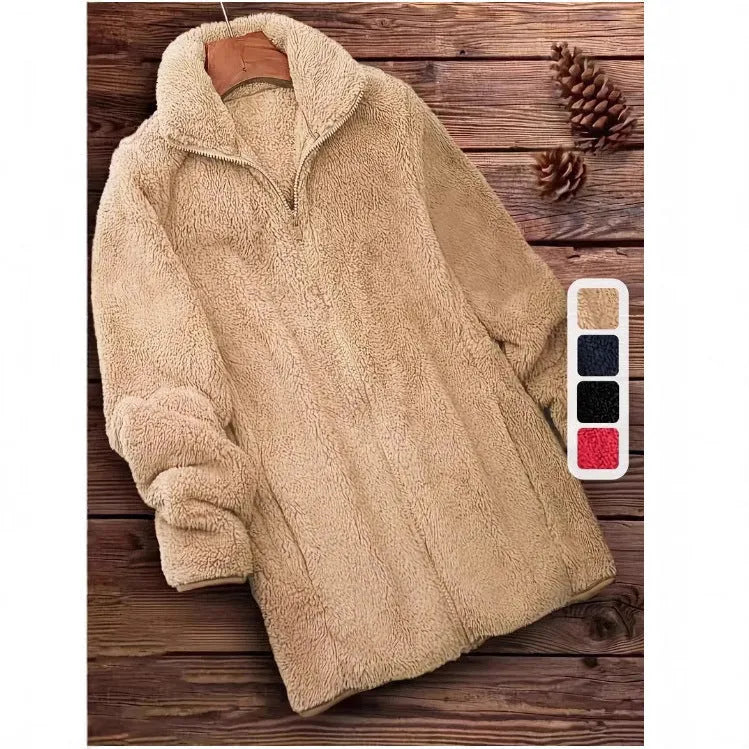 Fleece-lined outdoor fleece coat double-sided fleece jacket in velvet fabric with Asian sizing available in black, navy blue, or khaki colour options for S, M, L, XL, or XXL with allowance for manual measurement differences.