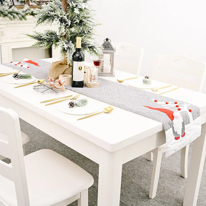 Christmas gnome plush doll grey table runner for festive table decoration