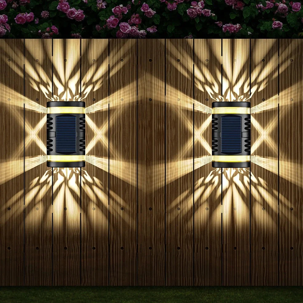 Solar-powered outdoor wall light with waterproof ABS housing measuring 90x60x151mm