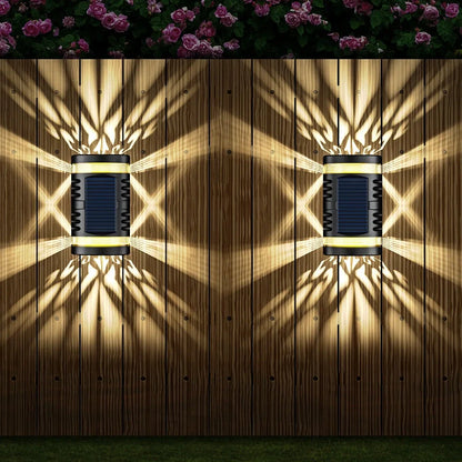 Solar-powered outdoor wall light with waterproof ABS housing measuring 90x60x151mm