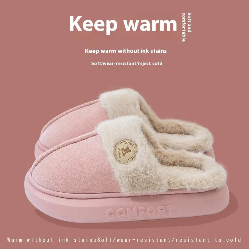 Winter plush slippers in multiple colours with thick fleece upper and PVC sole