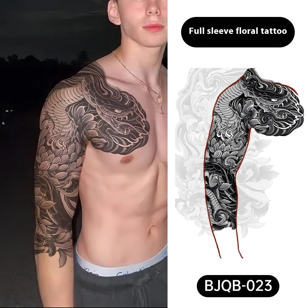 Retro traditional simulation flower arm body sticker sheet, 520mm x 370mm, transfer printing, BJQB pattern options