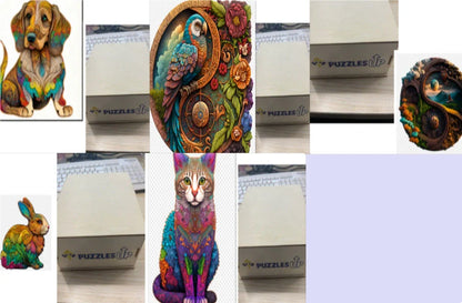 Animal Puzzle Set in A3 size with wooden storage box, vibrant animal designs for educational fun
