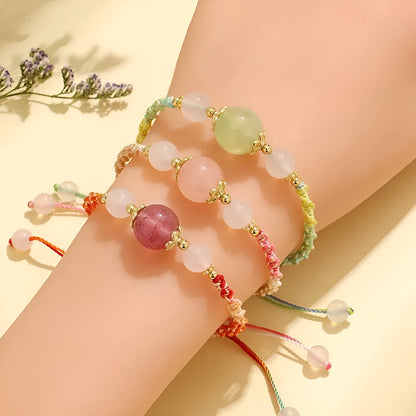 Hand-woven white agate couple bracelets with choice of 12mm central stones in diamond pattern