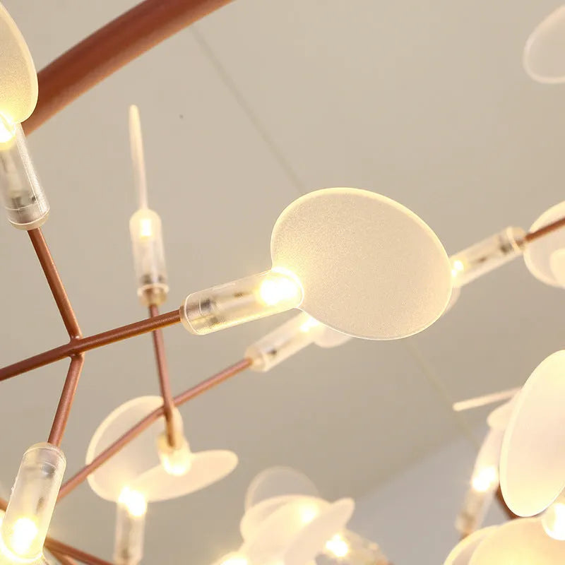 Nordic leafy branch chandelier in black or rose gold with 30 or 45 beads, for living room ceiling use