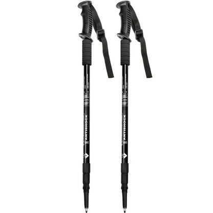 Aluminium alloy telescopic trekking pole extended with three straight handles and accessory attachments