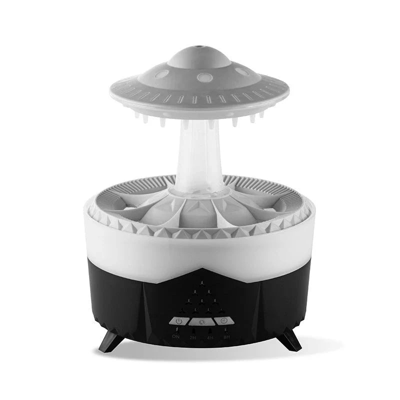 Relaxing cloud-shaped humidifier with raindrop sound, essential oil diffusion, and colorful lighting