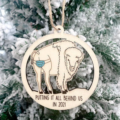 Laser-cut wooden Christmas tree pendant with lovers, snowman, and deer designs