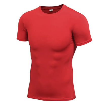 Men's stretch quick drying short-sleeved polyester fitness shirt in multiple colour options
