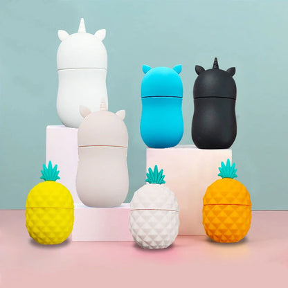 Silicone facial ice roller mold measuring 14.5cm by 7cm with pineapple and single horn style options