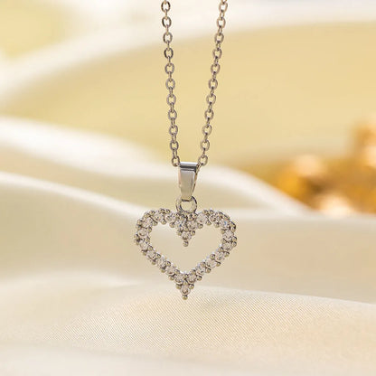 Titanium steel necklace for women with copper pendant, O-ring chain, gold or steel colour, heart or crescent moon design