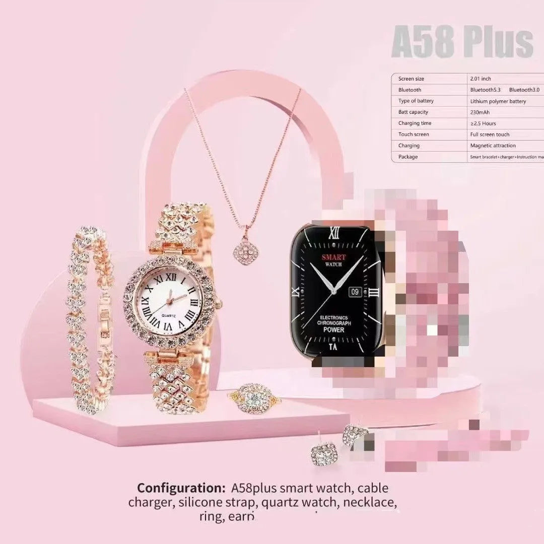 A58plus smart watch showing colour options with touch screen and strap