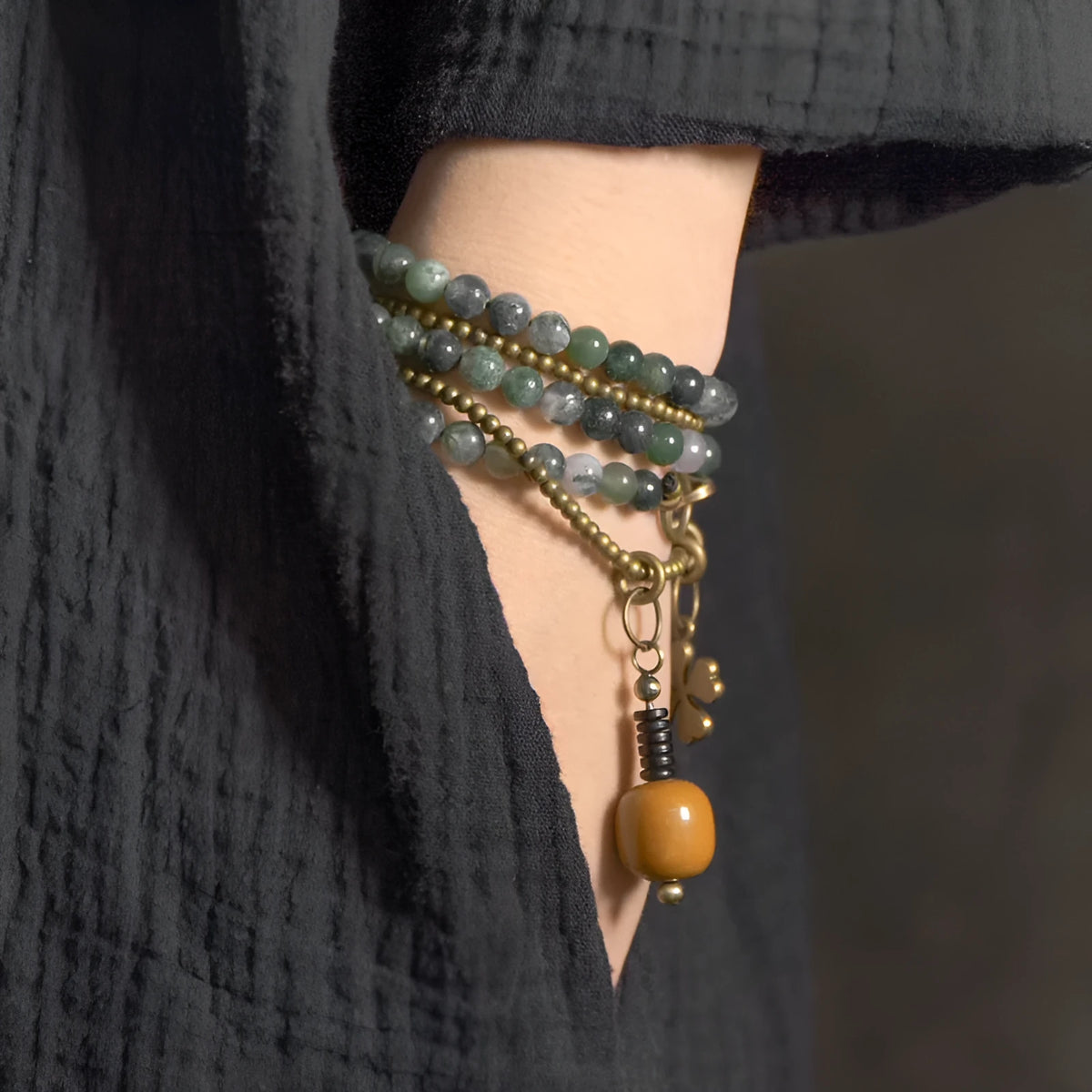 Children's multi-layered bracelet with natural crystal and semi-precious stone beads in ethnic national style design
