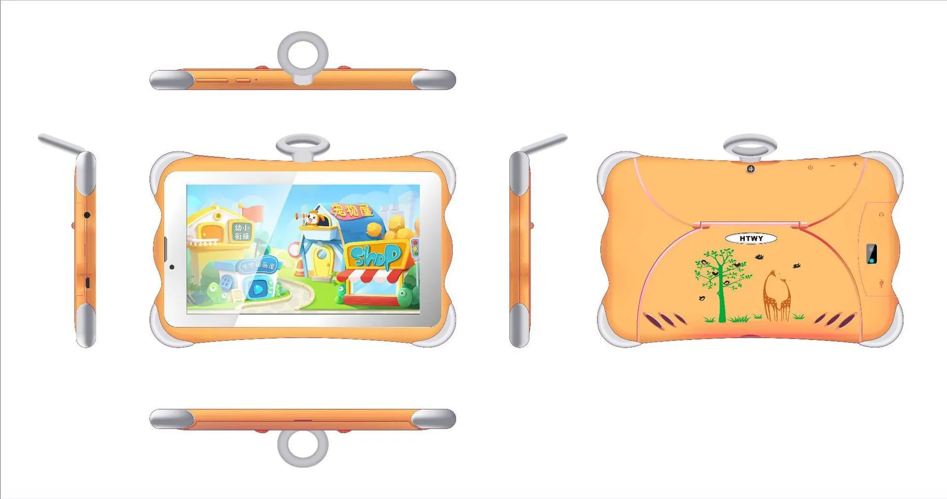 7-inch children's learning tablet in cartoon colours with built-in stand and 3G calling capability