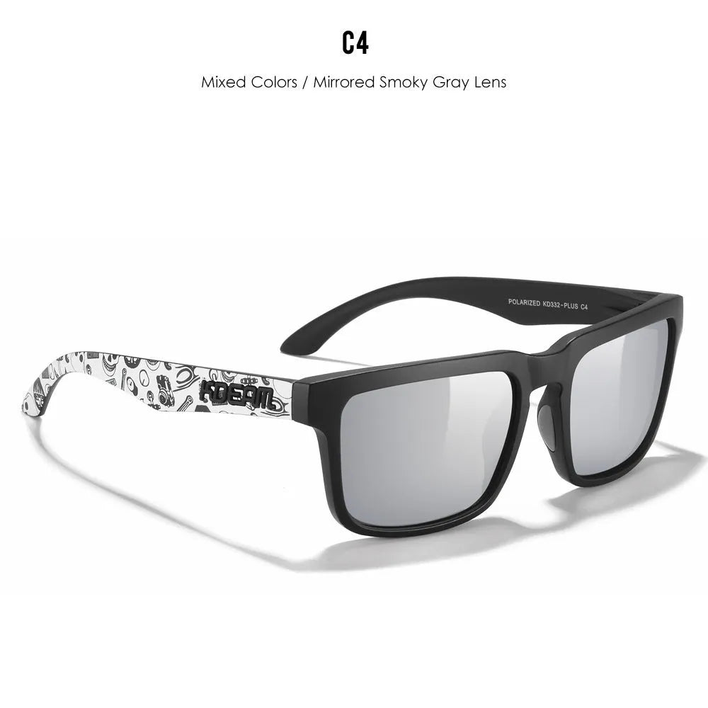 Square polarised sunglasses with TAC lenses and PC frames in multiple colour options.
