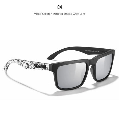 Square polarised sunglasses with TAC lenses and PC frames in multiple colour options.