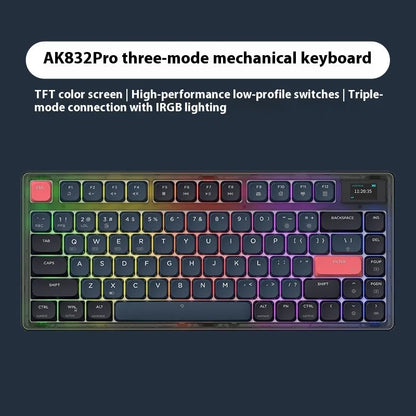 Ajazz AK832PRO triple-mode mechanical keyboard with colour screen and compact 81-key layout