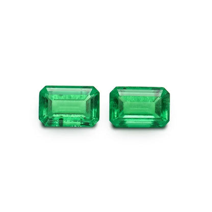 Cultivated emerald gemstone in Columbia green treasure colour showing round and grandmother cut shapes